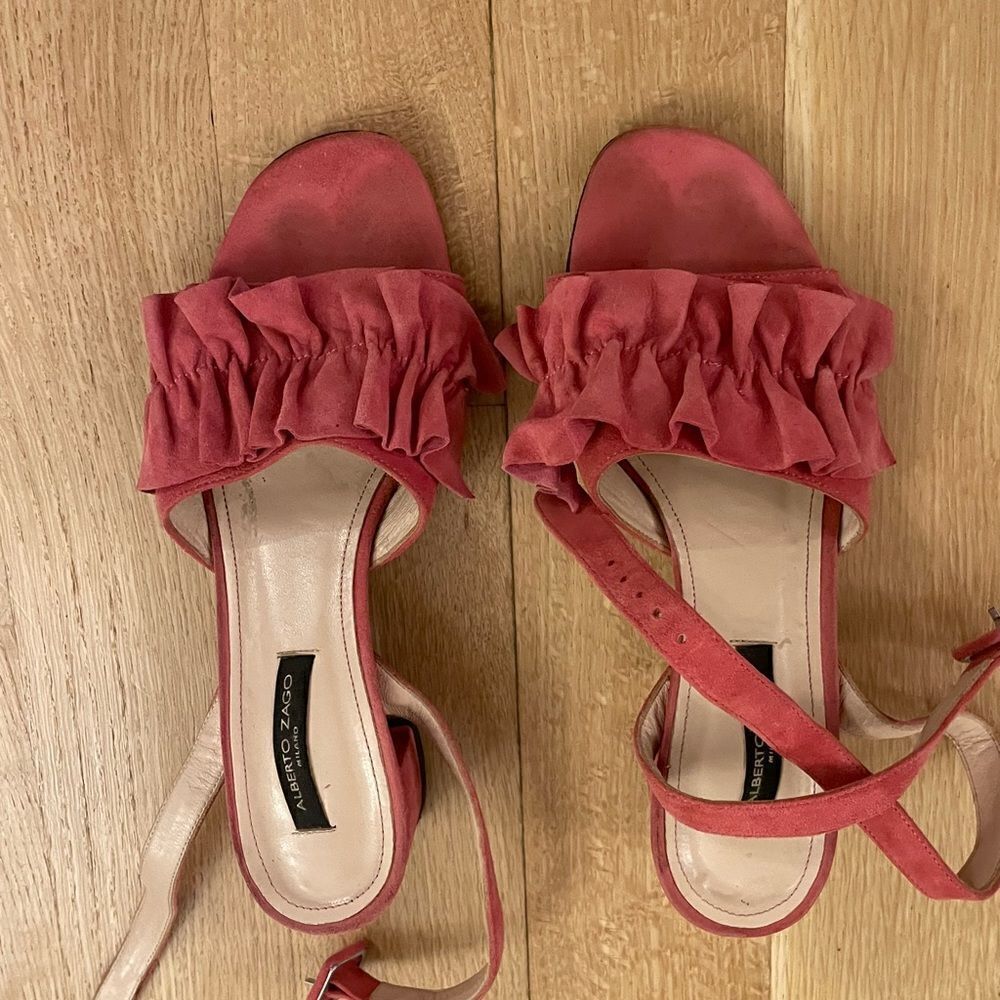 Pink Ruffle Open-Toe Sandals with Ankle Strap - Picture 2 of 8